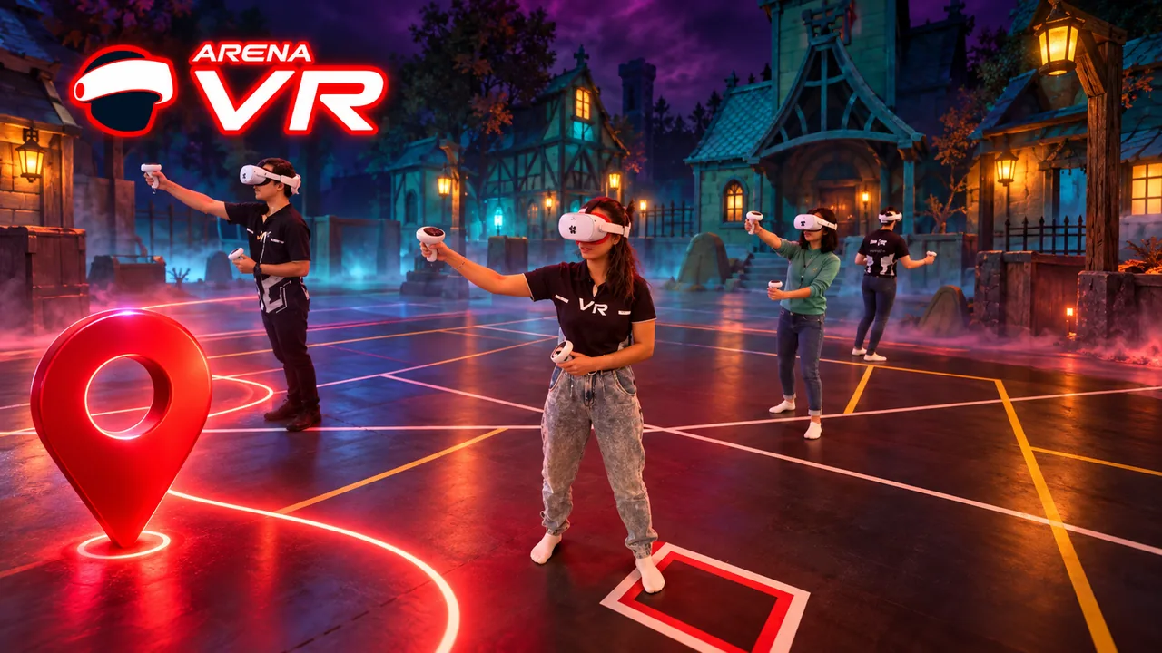 Composição promocional Arena VR associada à busca de um local para jogar